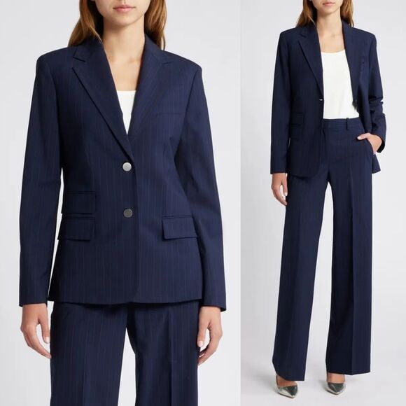 THEORY Tailor Blazer Pinstripe Navy Wool Jacket - Picture 9 of 16